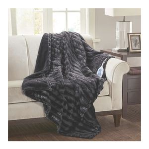 Black faux fur Heated throw blanket